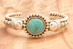 Artie Yellowhorse Genuine Turquoise Mountain Mine Stone Sterling Silver Bracelet